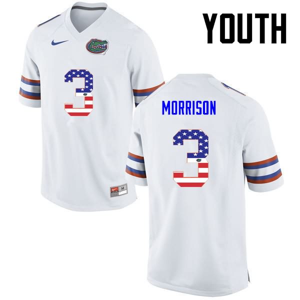 NCAA Florida Gators Antonio Morrison Youth #3 USA Flag Fashion Nike White Stitched Authentic College Football Jersey LXV6564HQ